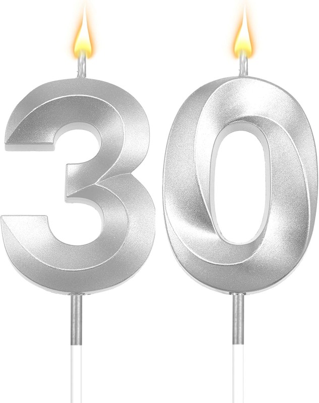 30 Birthday Candles Silver 30th Birthday Cake Topper Happy 30th Birthday