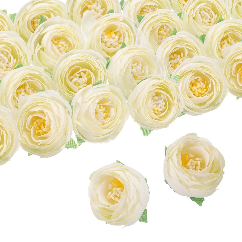 30pcs Artificial Camellia Flowers, 1.2″ Silk Camellia Heads, White
