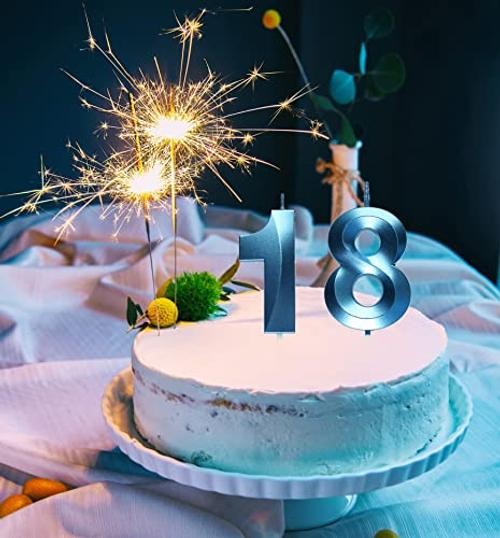 18th Birthday Candles, Number 18 Cake Topper for Birthday Decorations Blue gallery