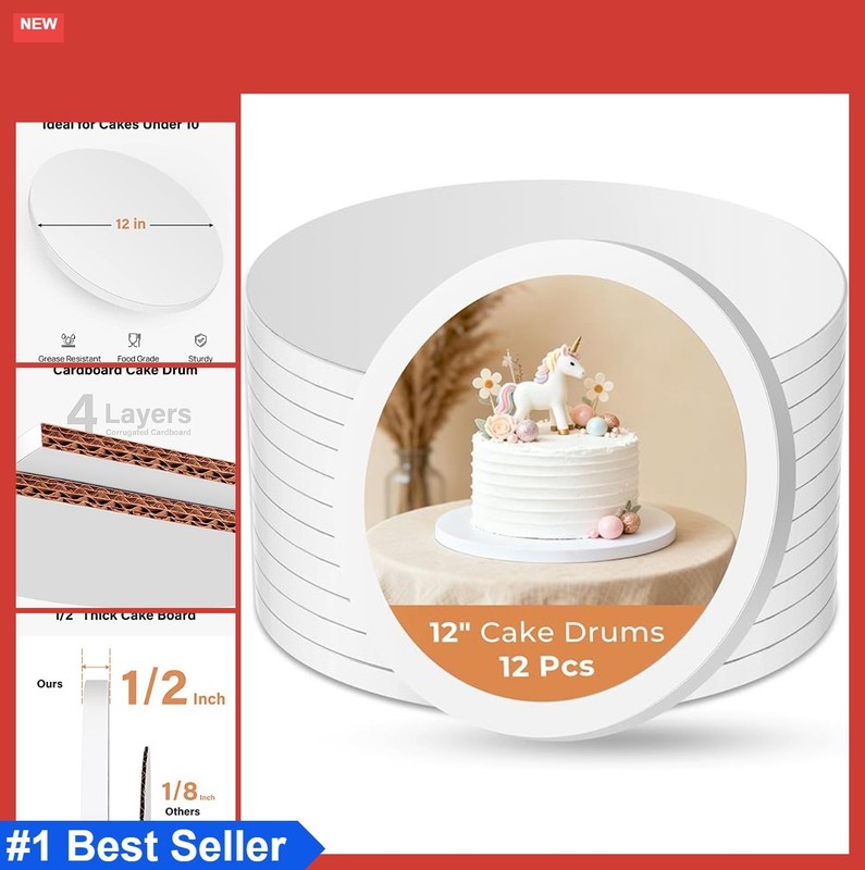 Round Cake Drum 12 Inch 12 Pack 1/2 Thick Sturdy Cardboard Base White