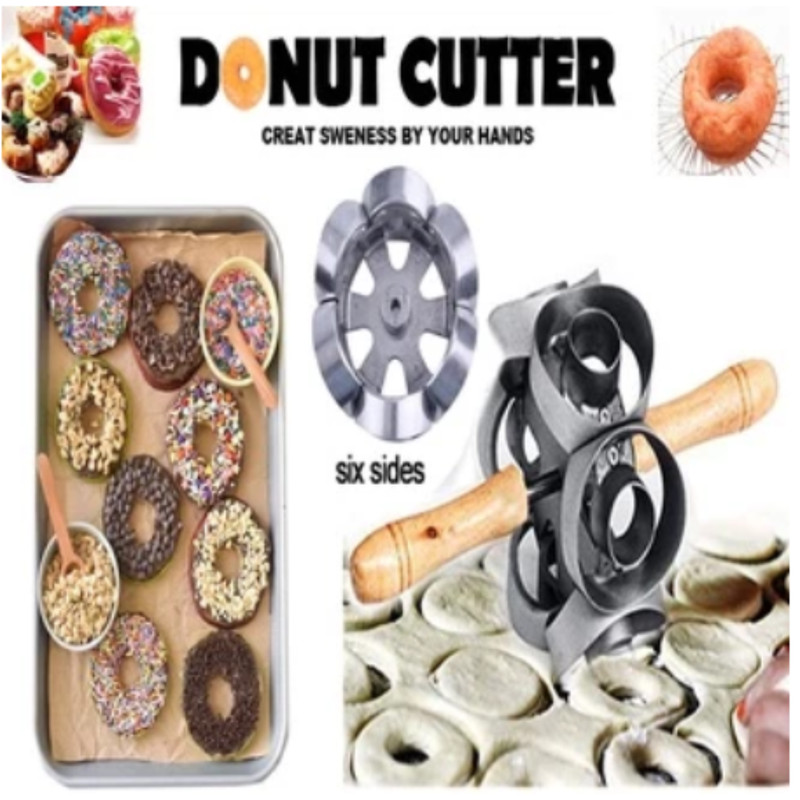 6 Cuts Donut Cutter Roller Steel Revolving Pastry Dough Metal Mold gallery