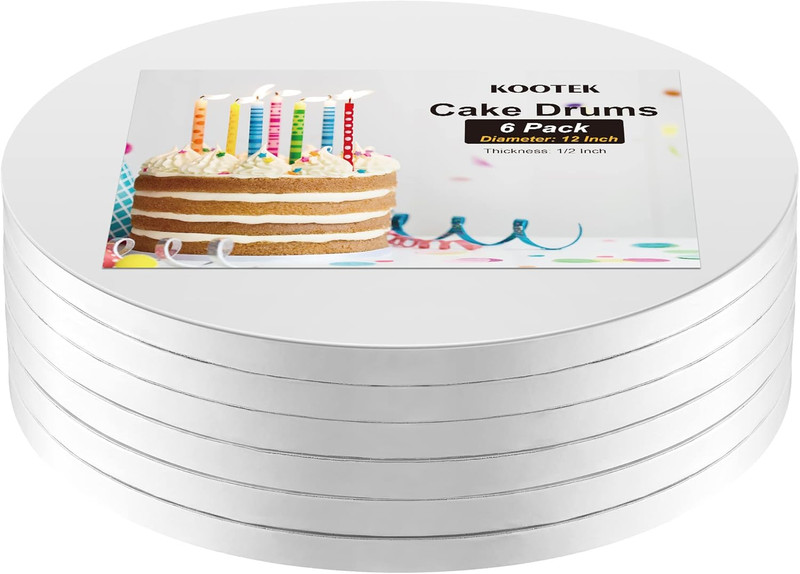 Cake Boards Drums 12 Inch Round, 1/2″ Thick Decorating Supplies White 6-Pack Stu