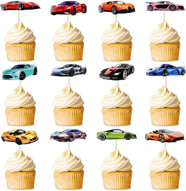Racing Car Cupcake Toppers,24 PCS Racing Car Rider Theme Cupcake