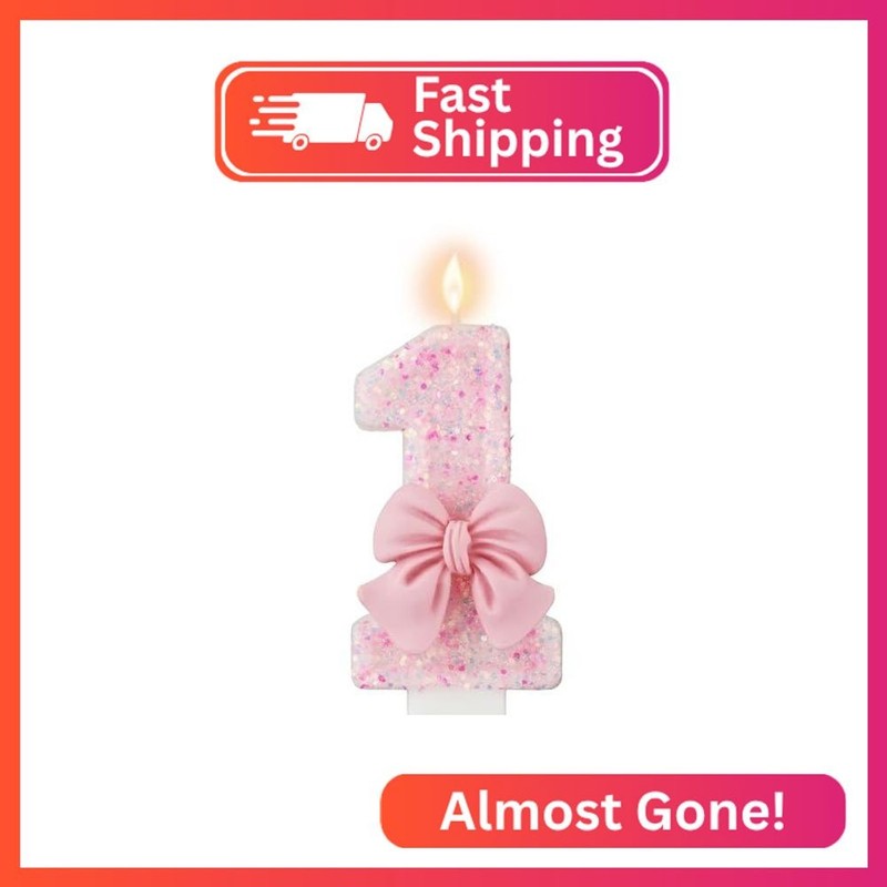 HIBILDER Pink Number 1 Birthday Candle, Girl 1st ​Birthday Party Pink Theme Deco