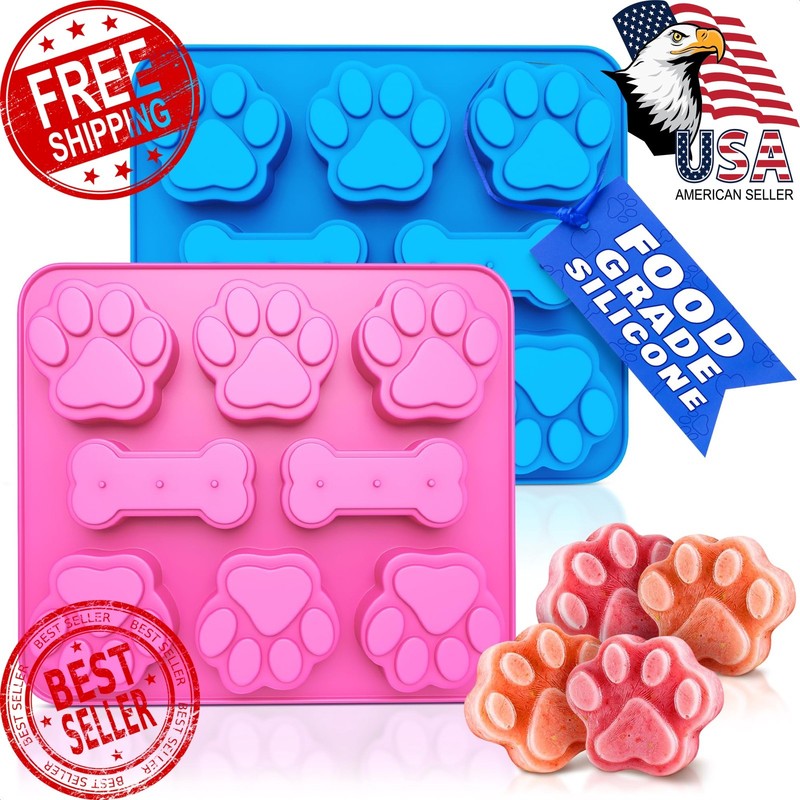 ZOKLU Dog Treat Molds Bone Paw 2 Pcs Silicone