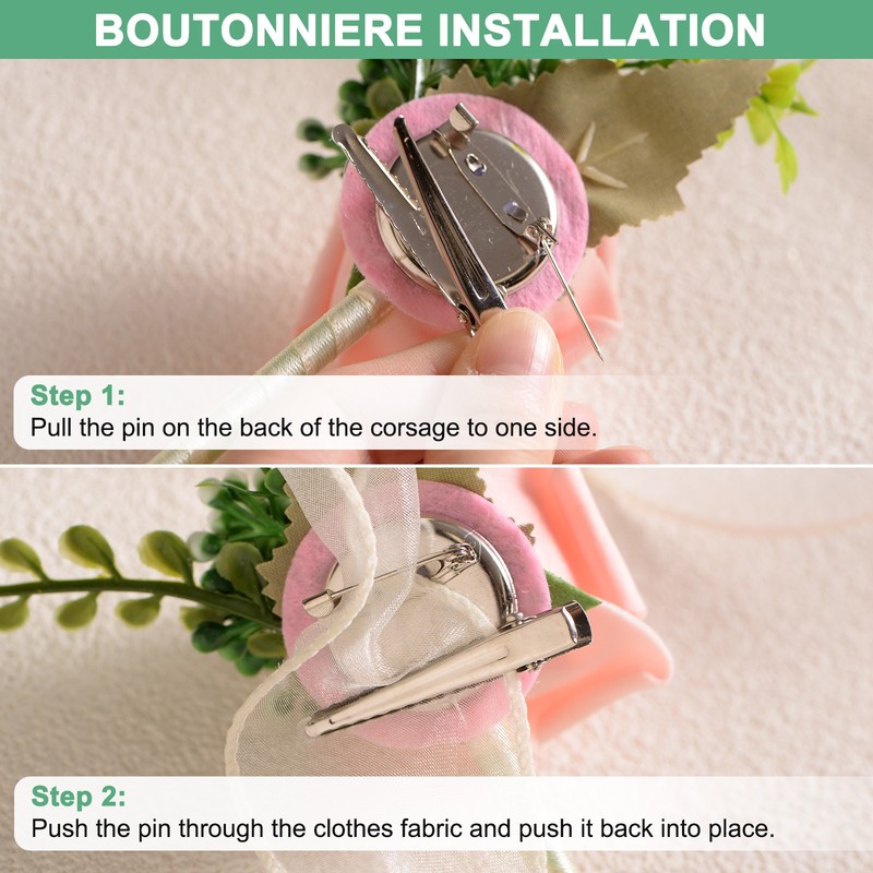 1-Set Wrist Corsage and Boutonnieres Set, Artificial Camellia Flower [Orange] gallery