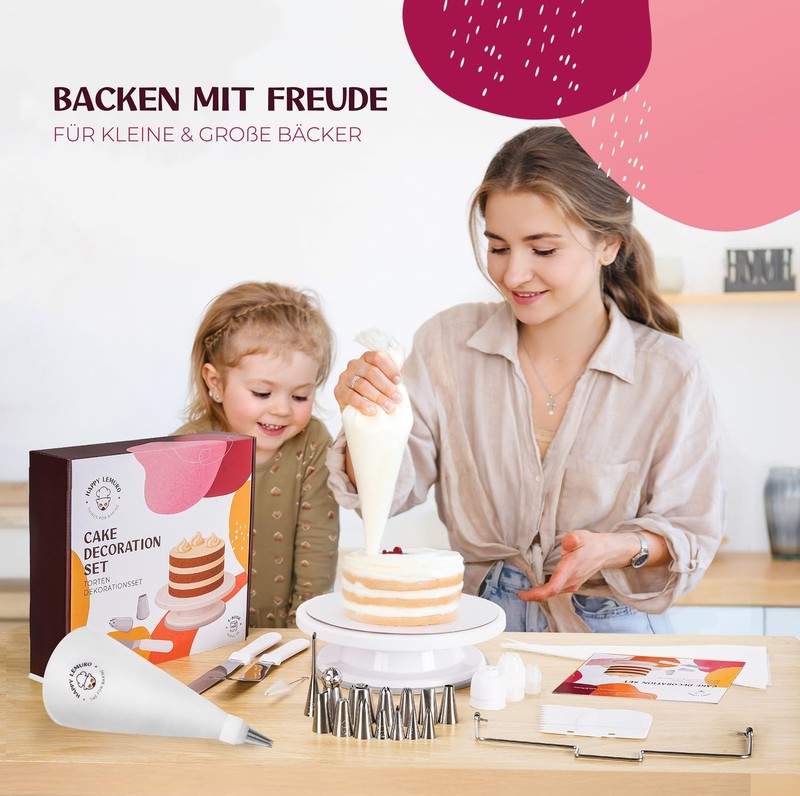 Cake Decorating Kit with Premium Piping Nozzles & Piping Bag, Rotating Cake P... gallery