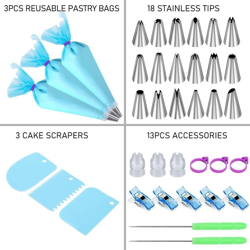 Piping Bags and Tips Set, Cakes Decorating Kit Supplies with 3 Reusable Pastry gallery