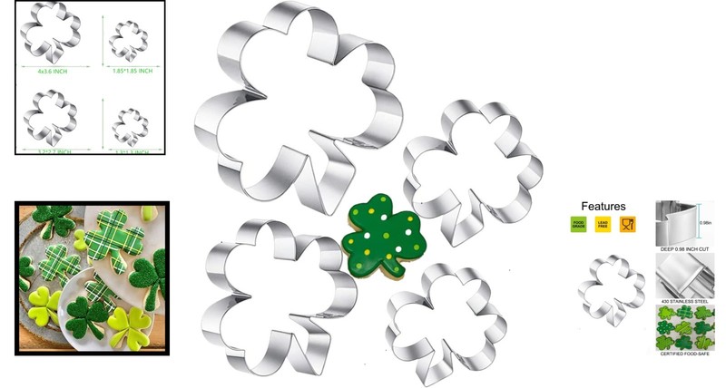 4-Piece Shamrock Cookie Cutter Set - Essential for St. Patrick's Day Baking gallery