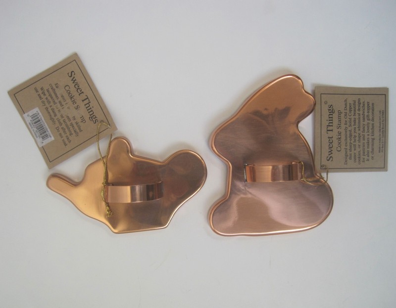 2 Solid Copper Cookie Stamps-Teapot & Rabbit, Sweet Things/Old Dutch, India, NWT