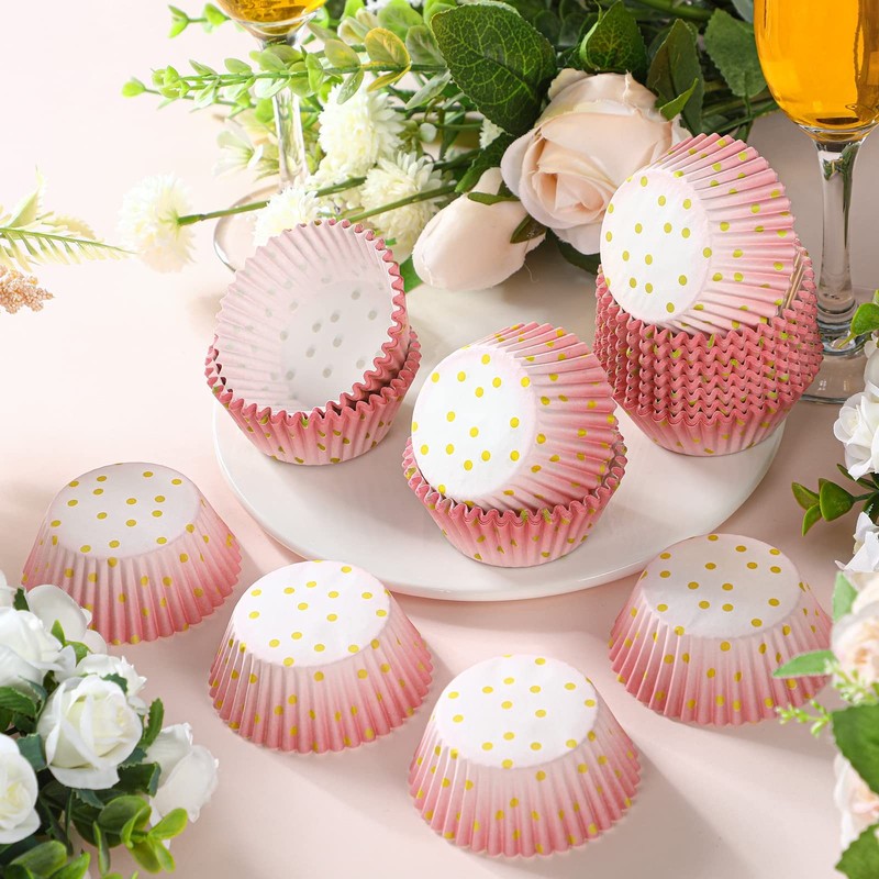 300 PCS Pink Nonstick Cupcake Liners Rose Gold Paper Baking Wrappers Cups gallery