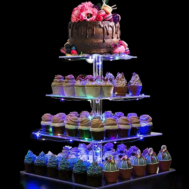4 Tier Acrylic Cupcake Tower Stand, Clear Square Dessert Treat Display, Cake …