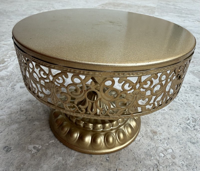 Gold Metal Round Antique Style Cake Stand / Tray gallery
