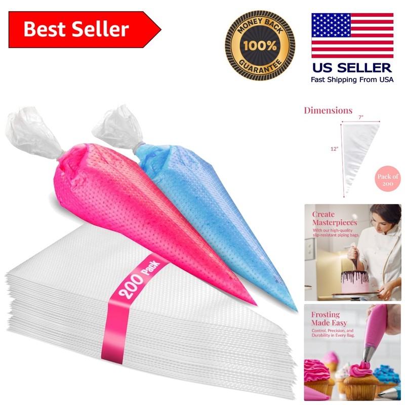 Durable Anti-Burst 12-Inch Piping Bags – Set of 200 for Ultimate Icing Control