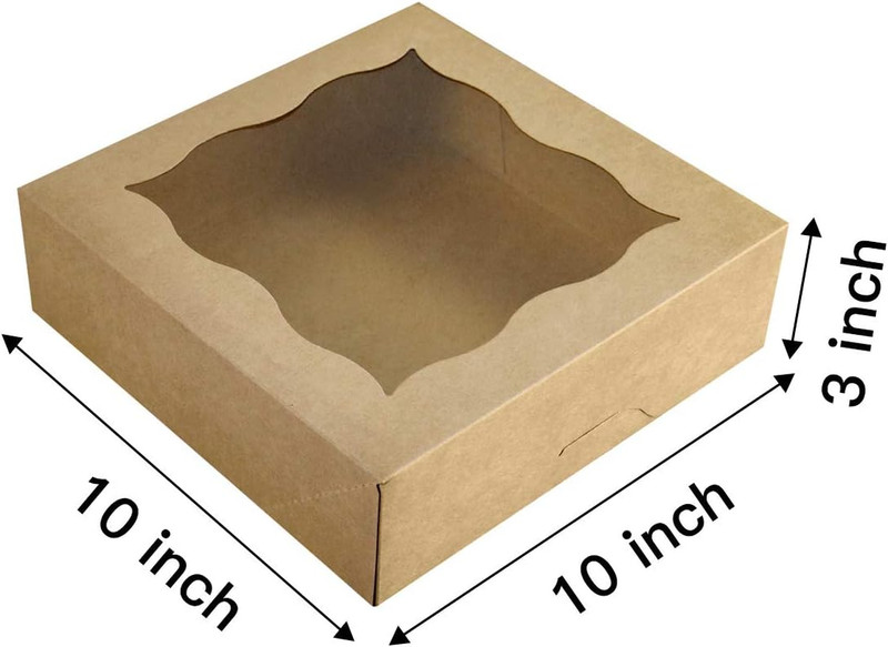 CHERRY 15-Pack 10"x10"x3"Brown Bakery Boxes with PVC Window for Pie and Cookies gallery