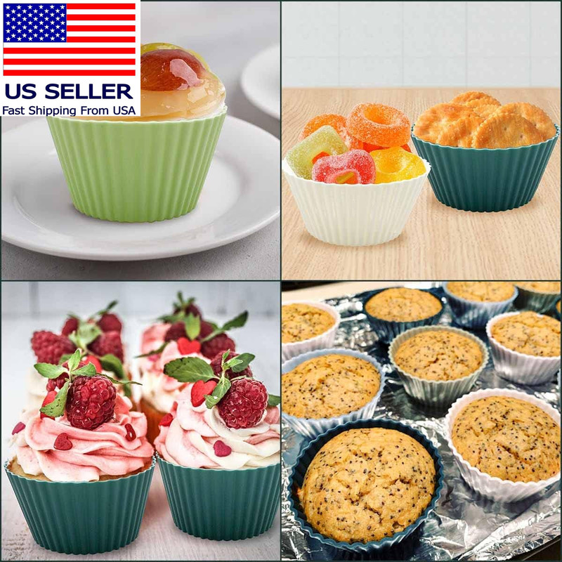 24 Pack Silicone Baking Cups Reusable Muffin Liners Non-Stick Cup Cake Molds Set gallery