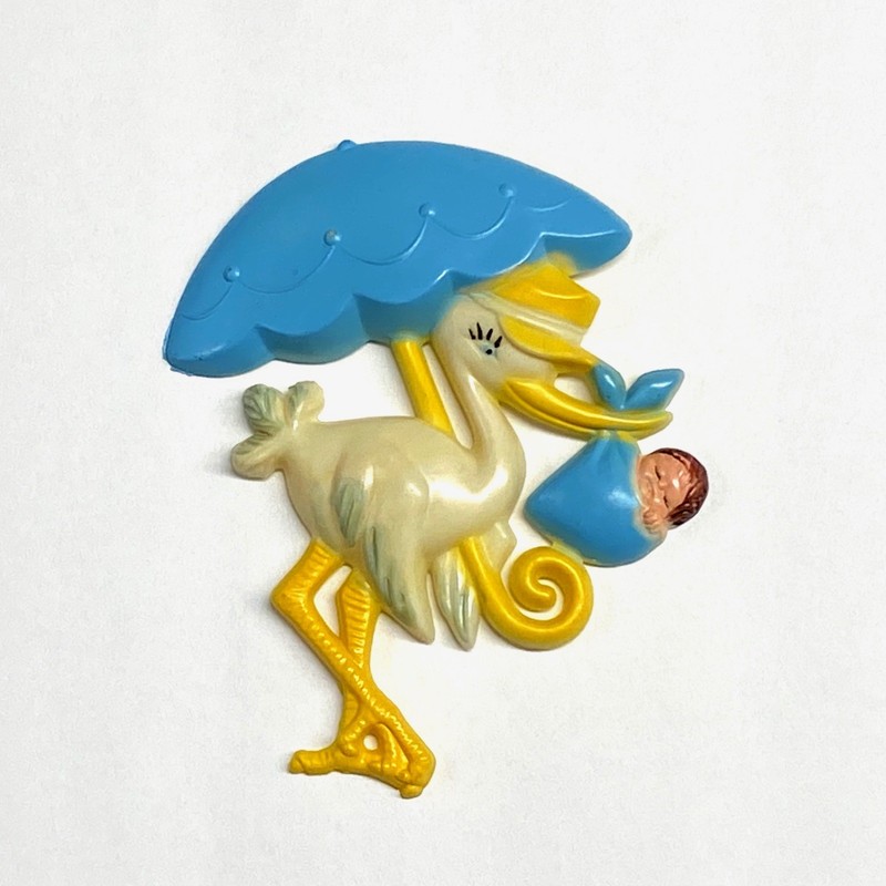 Vintage Cake Decoration • Stork and Baby Boy • Made in Hong Kong • NOS