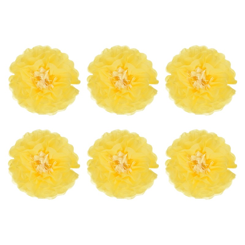 Crepe Paper Flowers, Yellow Tissue Paper Flowers – 8 x 8 Inch / 6 Pcs