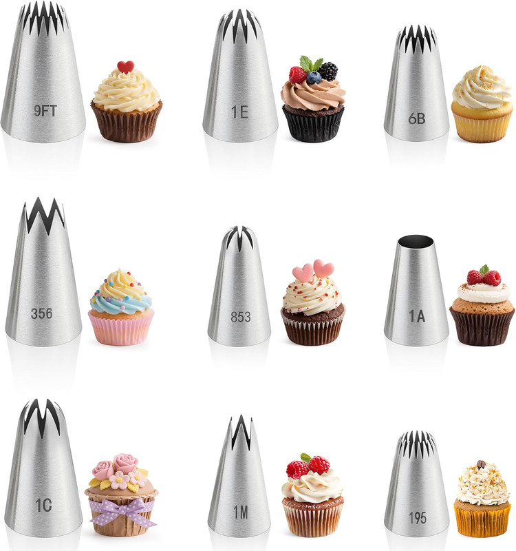 9PCS Large Piping Tips Set, Stainless Steel Cake Decorating Tips, Pastry Cake De