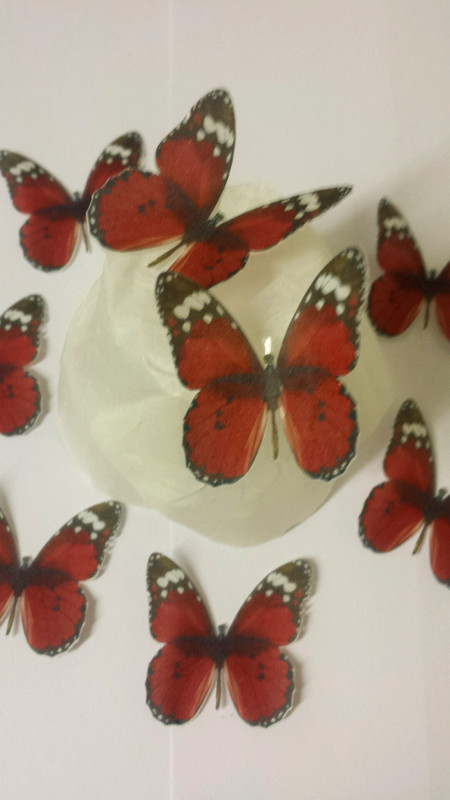 12 PRECUT Red Edible wafer/rice paper Butterflies cake/cupcake toppers