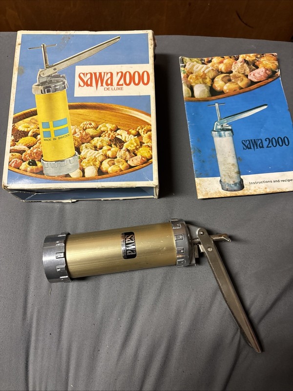 Vintage Sawa 2000 Deluxe Metal Cookie Press Decorator Gun Made In Sweden No Disc