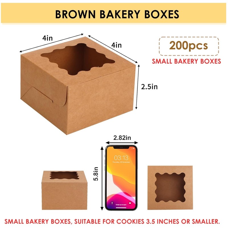 Compact Treat Boxes with Window, 4x4x2.5 Inch, 200 Pack