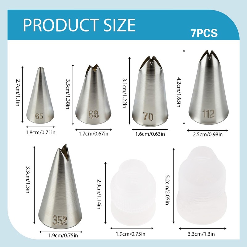 7 Pcs Leaf Piping Tips Set, 5 Stainless Steel Cake Decorating Tips with Coupl... gallery