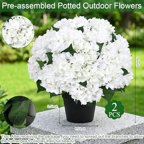 White Faux Hydrangeas Pre-Made Artificial Flowers - 2 Pack for Outdoor Use gallery