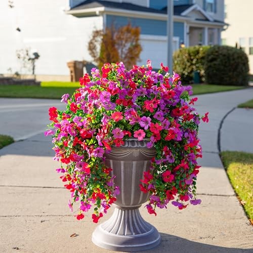 Artificial Faux Hanging Flowers Plants for Outdoor Decor, 2 PCS Purplehotpink gallery