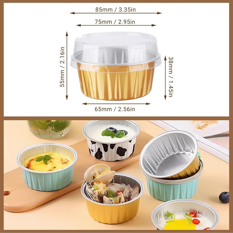 50PCS Mixed color Disposable Ramekins W/ lids,5oz Mini Aluminium Foil Baking gallery