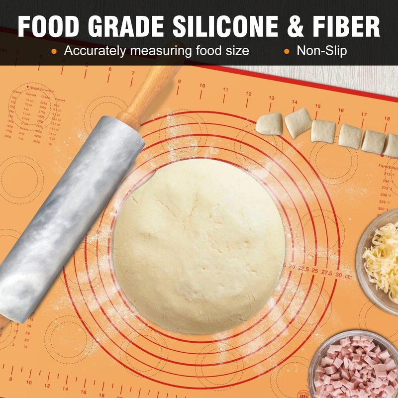 Stylish Marble Rolling Pin Set with Easy-Clean Silicone Pastry Mat - 16.5 In gallery