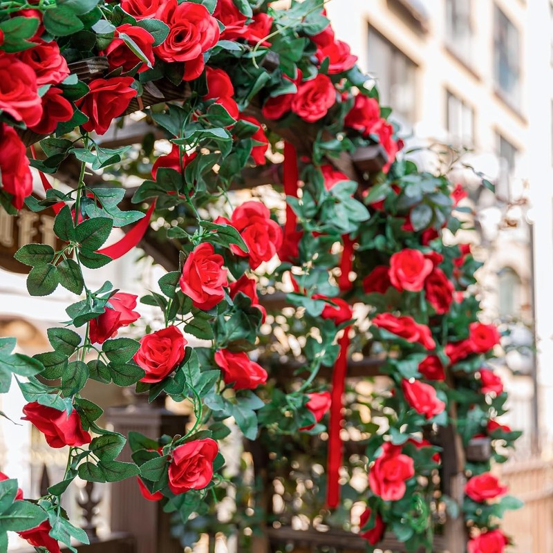 2 Pack 16FT Artificial Rose Garland Vine - Silk Fake Rose Flower Hanging Red gallery