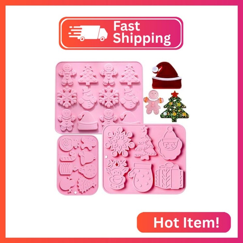 3PCS Christmas Silicone Cookie Molds, Xmas Chocolate Molds Holiday Gummy Candy B