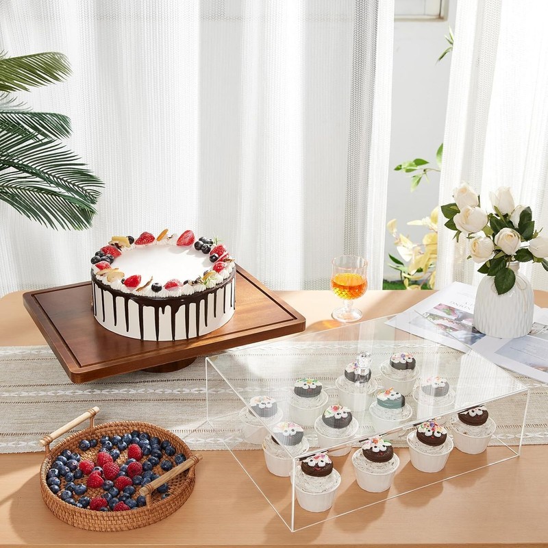 Cake Stand with Lid - Acacia Wooden Cake Stand, 2-in-1 Shatterproof Serving Tray gallery