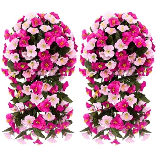 Suncalla Pcs Artificial Fake Hanging Flowers Plants for Outdoor Faux 2 Pink gallery