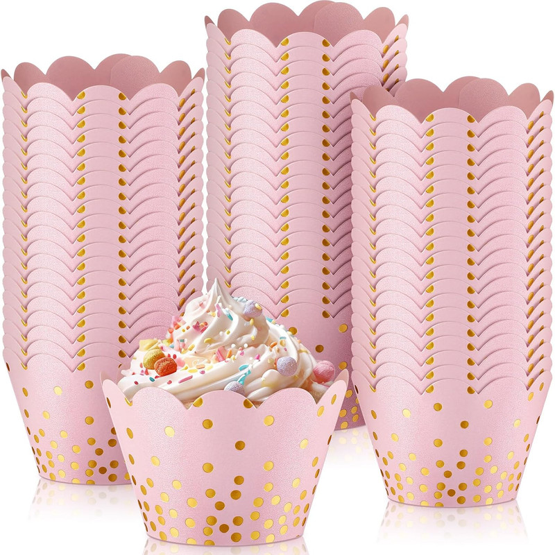60 Pcs Gold Polka Dots Cupcake Wrappers Adjustable Graduation Cupcake