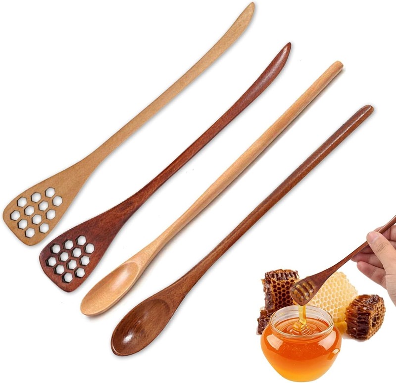 4 Pack Wood Honey Dipper Sticks Spoon,Wooden Spoons Comb Sticks for Honey Tea…