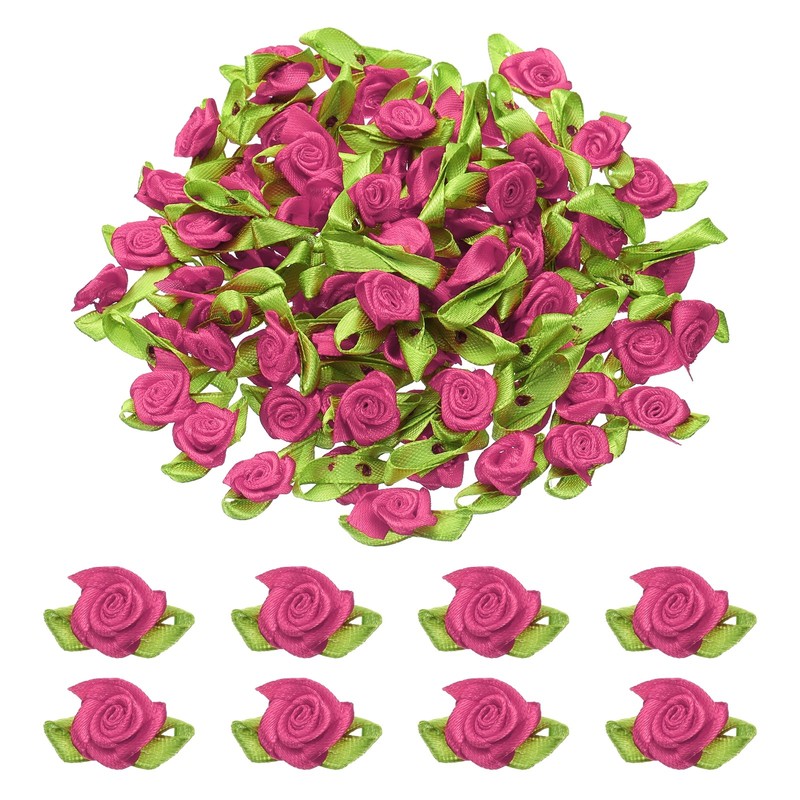 100 Pcs Mini Ribbon Roses Flowers Bows for Crafts, 15mm/0.6" Dia, Dark Purple