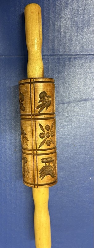 Vtg Rolling Pin Wooden Folk Dutch Style 12 Carved Floral Animal Moulds 14.5" gallery