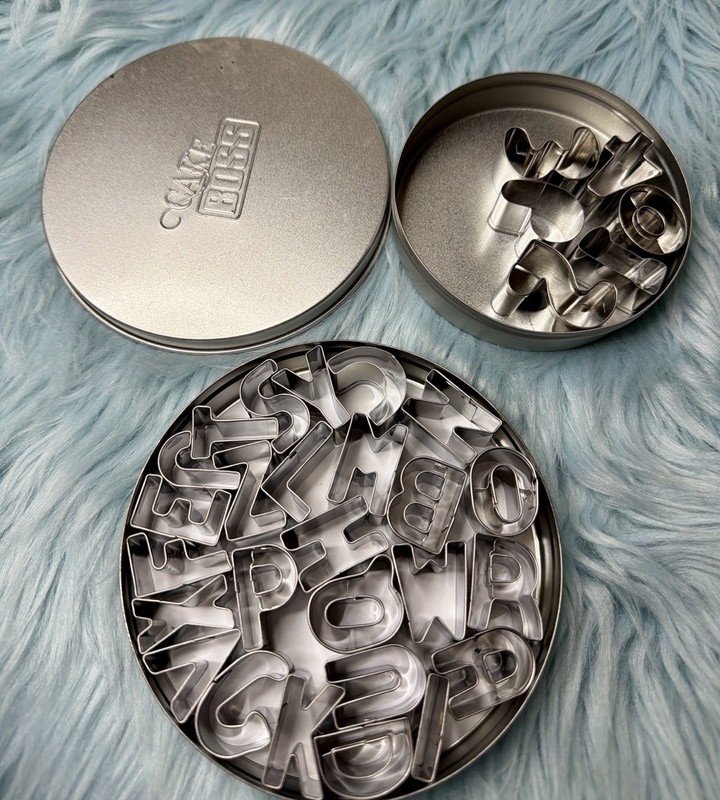Cake Boss Alphabet & Number Cookie Cutter Set Stainless Steel w Tin