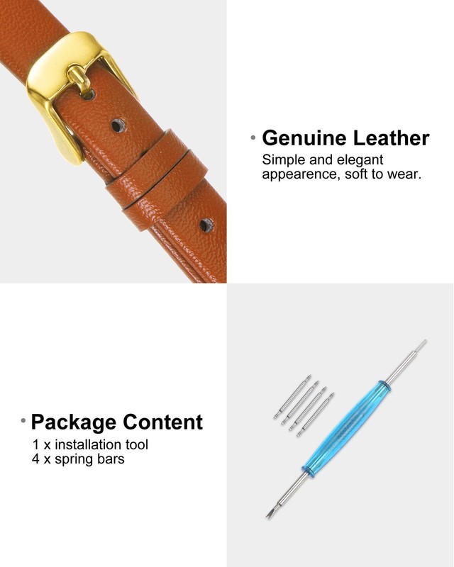 Genuine Brown Leather Strap 12mm Width, with Gold Tone Buckle gallery