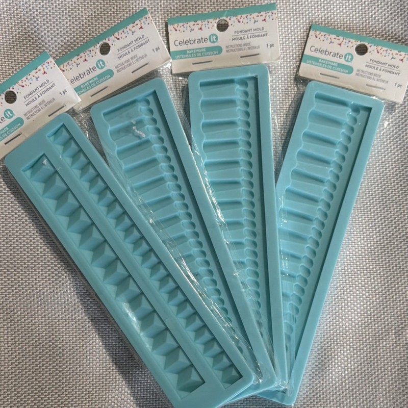 Celebrate It Blue Silicone Rectangular Sugarcraft Molds Set Flexible Easy Clean