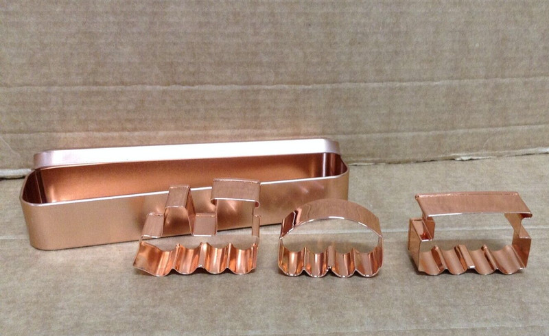 3 pc Train Copper Plated Cookie Cutters Choo Choo Locomotive Storage Tin Caboose