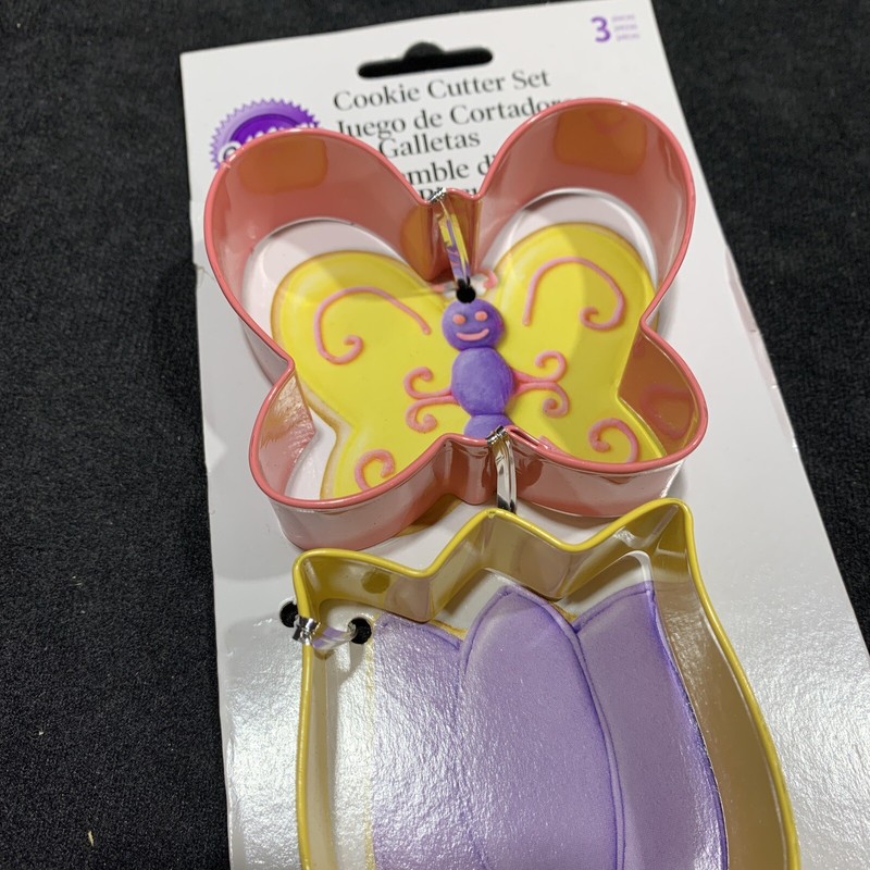 Easter Cookie Cutter Set of 3 Tulip, Butterfly, and Bunnies Coated Metal 3" gallery