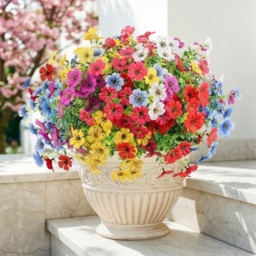 Artificial Flowers Outdoors Faux Plants UV Resistant Fake 12PCS Multi Color