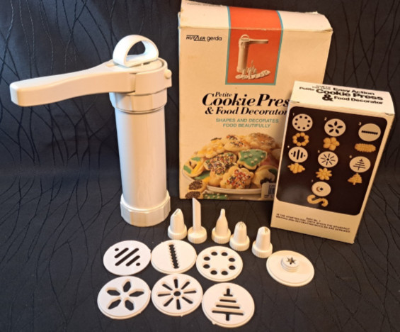1980s Hutzler Gerda Petite Cookie Press & Food Decorator Set w Box