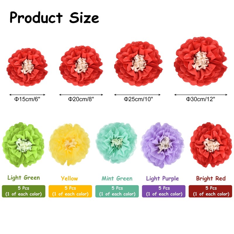 20 Pcs Colorful Paper Flowers, Tissue Paper Pom Poms Mexican Paper Flower gallery