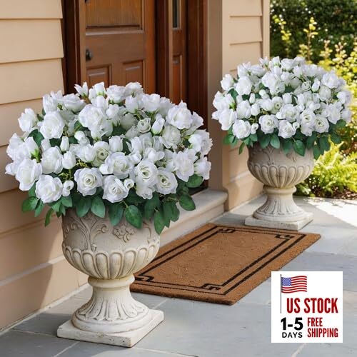Bundles Artificial Roses for Front Door Outdoor Decor, Realistic Fake 8 White