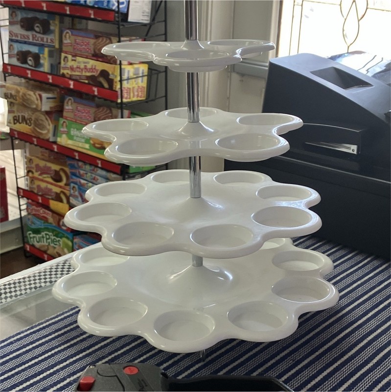 4-Tier White Plastic Round Cupcake Stand Holder, Disassembles for Storage