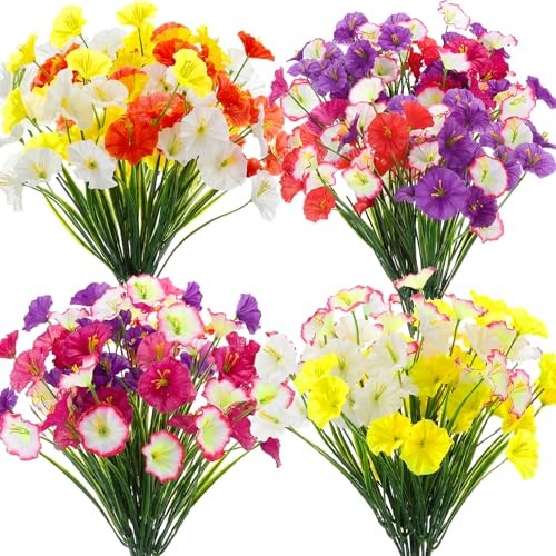Bundles Artificial Flowers Fake for Outdoor, UV Resistant & 12 Morning Glory